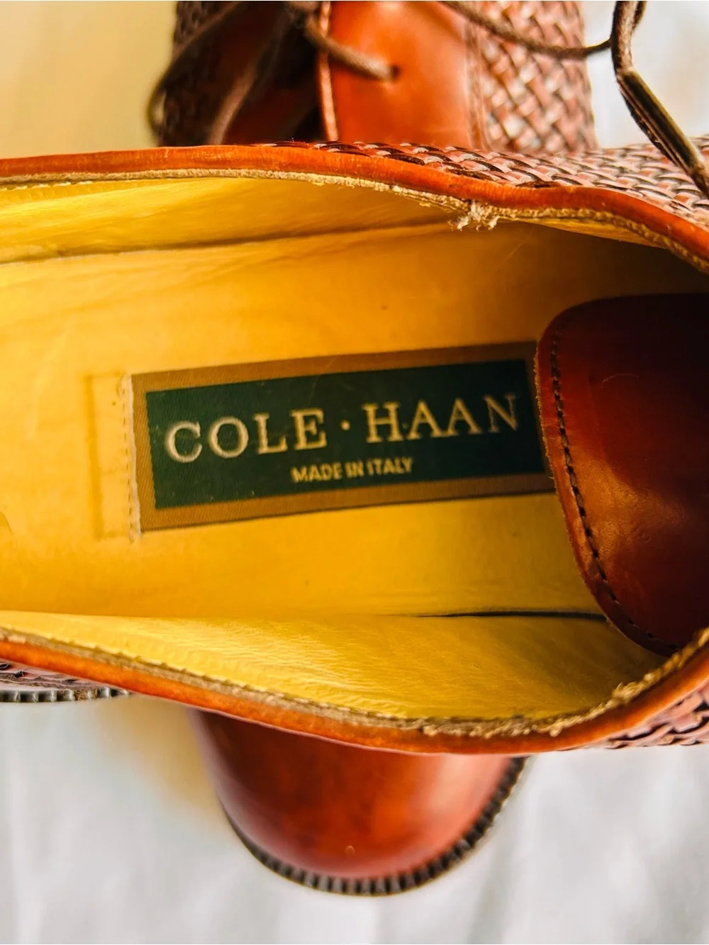 Vtg Cole Haan Men’s Brogano Woven Leather Cap-Toe Oxfords Made in Italy